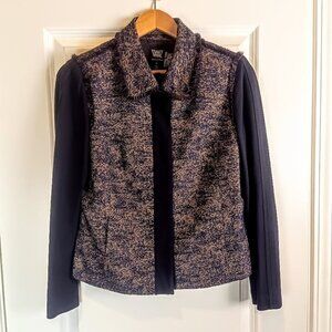 Worth Navy Blue Copper Metallic Wool Fringe Trim Blazer Jacket